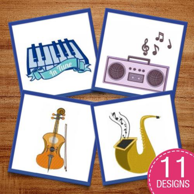Picture of Music Notes & Instruments Embroidery Design Pack