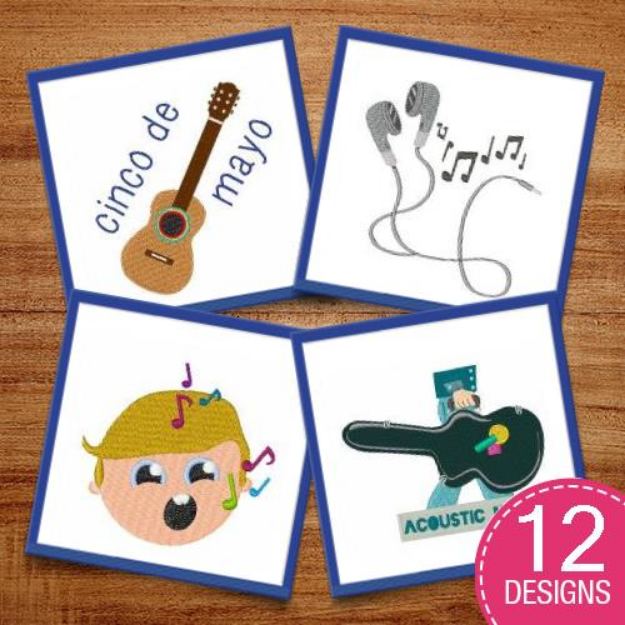 Picture of Music Notes & Instruments Embroidery Design Pack