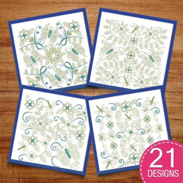 Picture of Butterflies & Floral Quilt Blocks Embroidery Design Pack