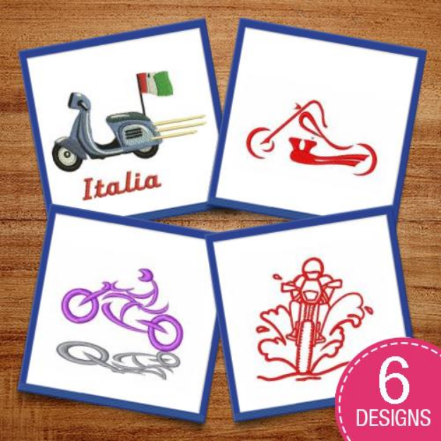 Picture of Mopeds & Motorcycles Embroidery Design Pack