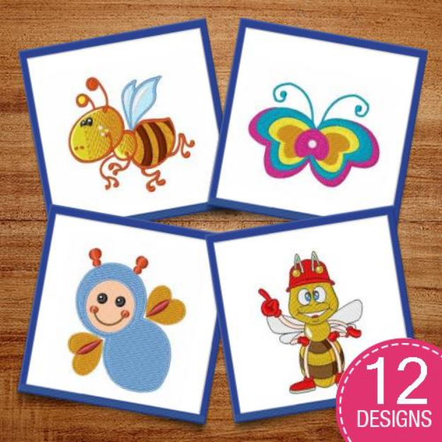 Picture of Cartoon Bugs & Bees Embroidery Design Pack