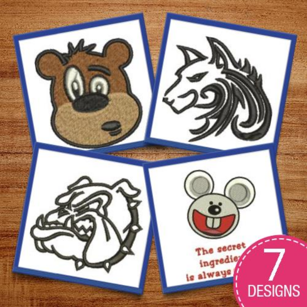 Picture of Animal Heads & Outlines Embroidery Design Pack