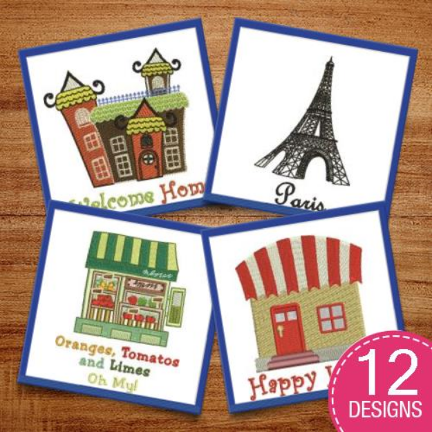 Picture of Buildings Around The World Embroidery Design Pack