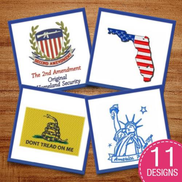 Picture of Patriotic American Flags Embroidery Design Pack