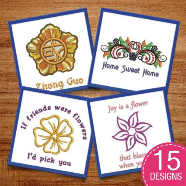 Picture of Pretty Flowers & Captions Embroidery Design Pack