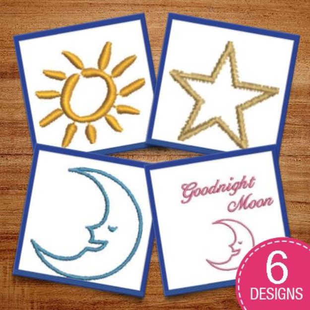 Picture of Sun, Moon & Stars Embroidery Design Pack