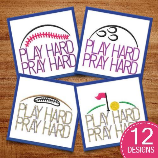 Picture of Play Hard Embroidery Design Pack