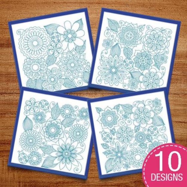 Picture of Bluework Floral Quilt Block Embroidery Design Pack