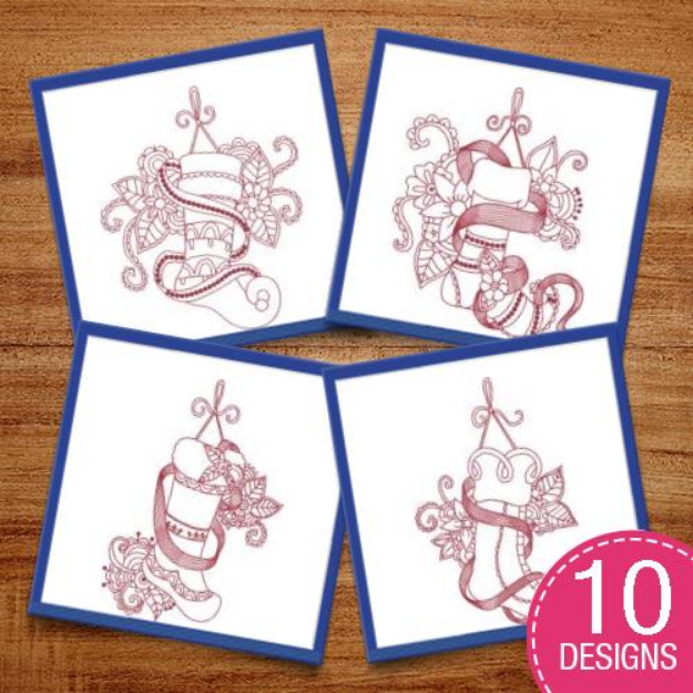 Picture of Redwork Christmas Stockings Embroidery Design Pack