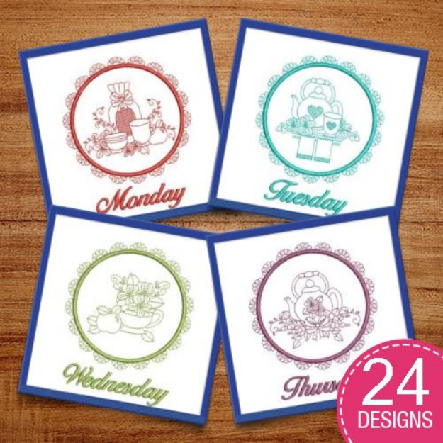 Picture of Round Border Teapot Days of the Week Embroidery Design Pack