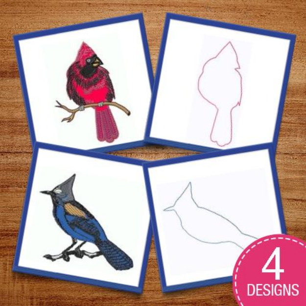 Picture of Applique Cardinal Bluebird Embroidery Design Pack