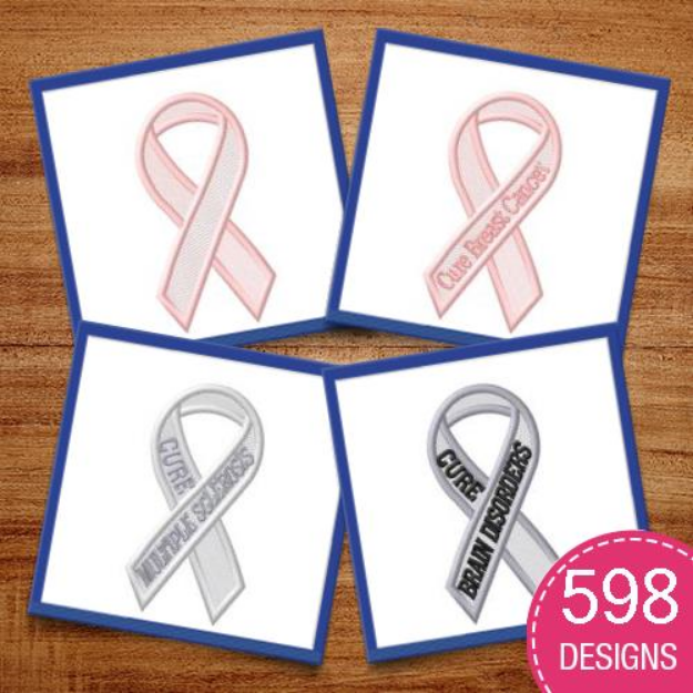Picture of Awareness Ribbons (Filled) MegaPack Embroidery Design Pack