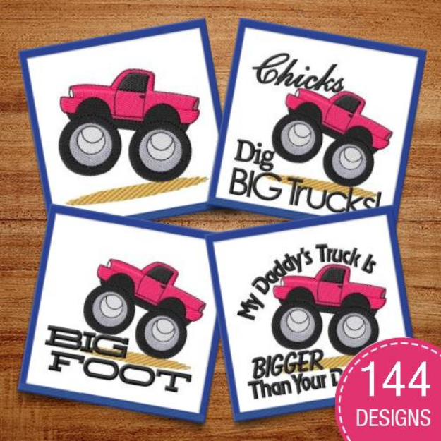 Picture of Monster Trucks MegaPack Embroidery Design Pack