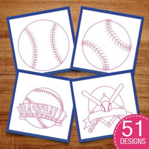 Picture of Redwork Baseball Embroidery Design Pack