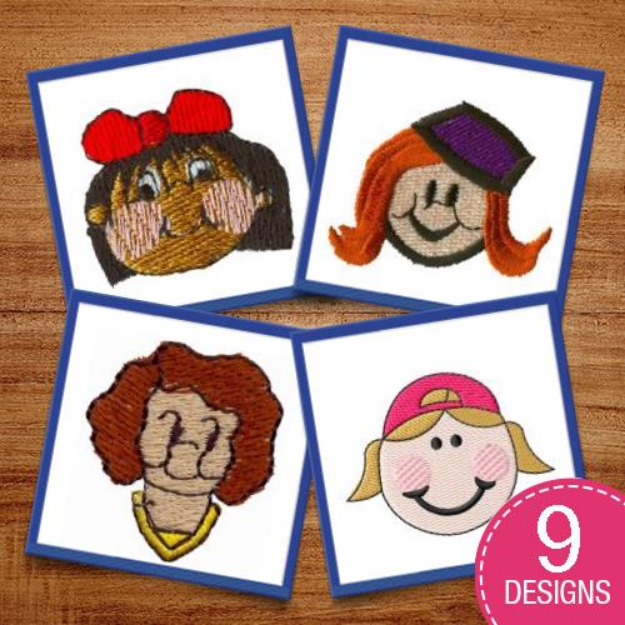 Picture of Little Girl Faces Embroidery Design Pack