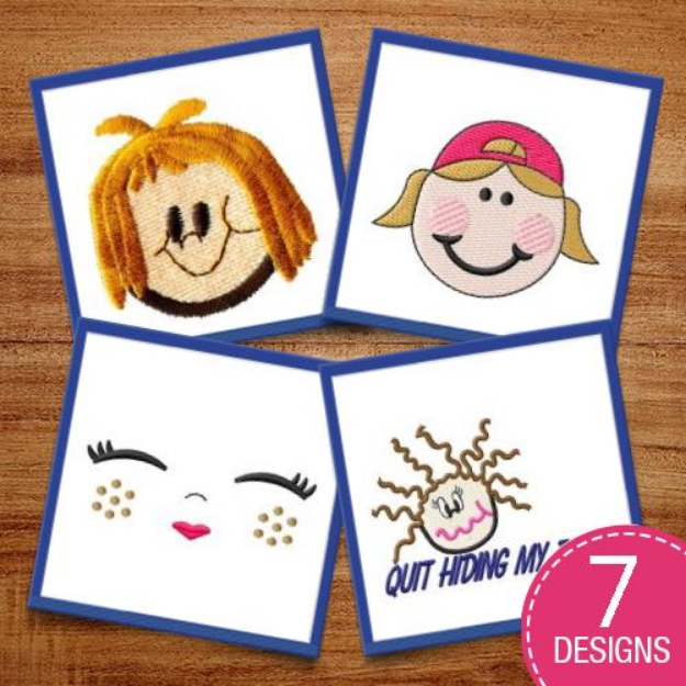 Picture of Little Girl Doll Faces Embroidery Design Pack