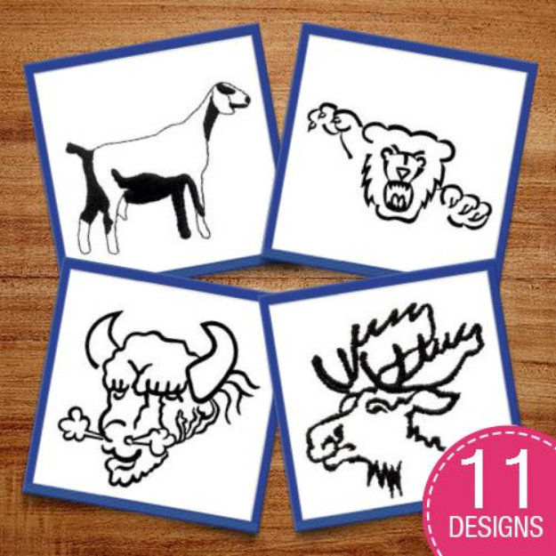 Picture of Animal Outlines Embroidery Design Pack