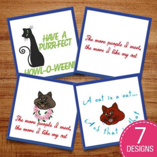 Picture of Cats & Captions Embroidery Design Pack