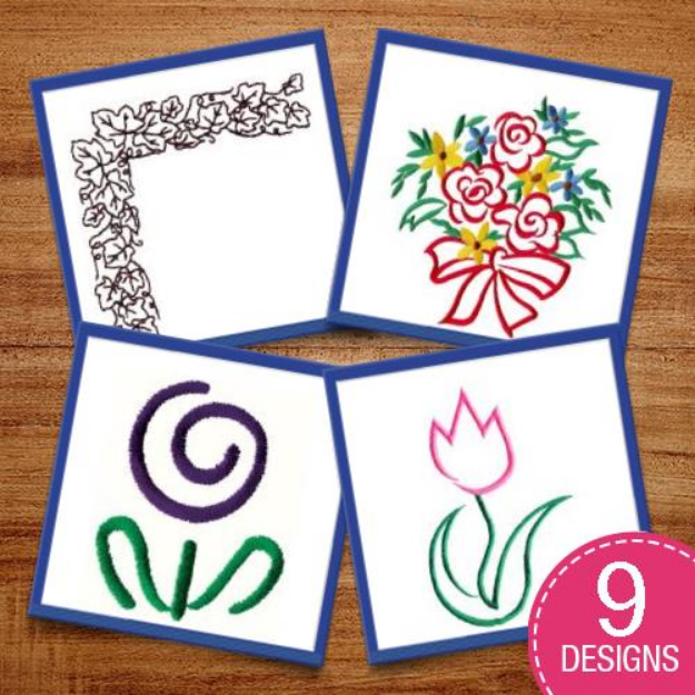 Picture of Bountiful Floral Outlines Embroidery Design Pack