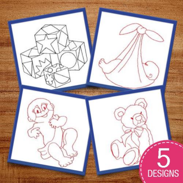 Picture of Adorable Baby Redwork Embroidery Design Pack