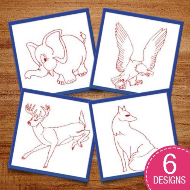 Picture of Wildlife Redwork Embroidery Design Pack