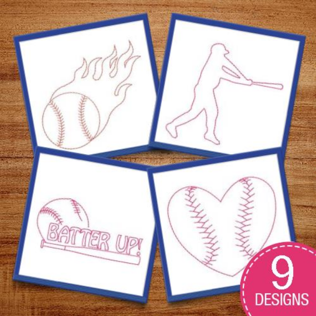 Picture of Baseball Redwork Designs Embroidery Design Pack