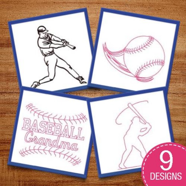 Picture of Batter Up Redwork Embroidery Design Pack