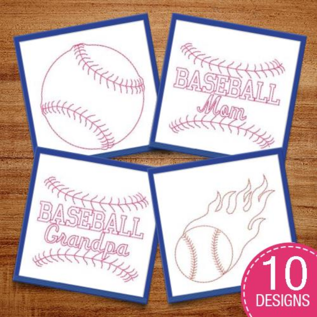 Picture of Grand Slam Baseball Redwork Embroidery Design Pack
