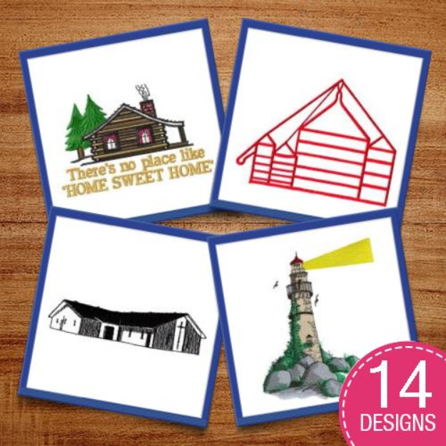 Picture of Buildings Scene Outlines Embroidery Design Pack