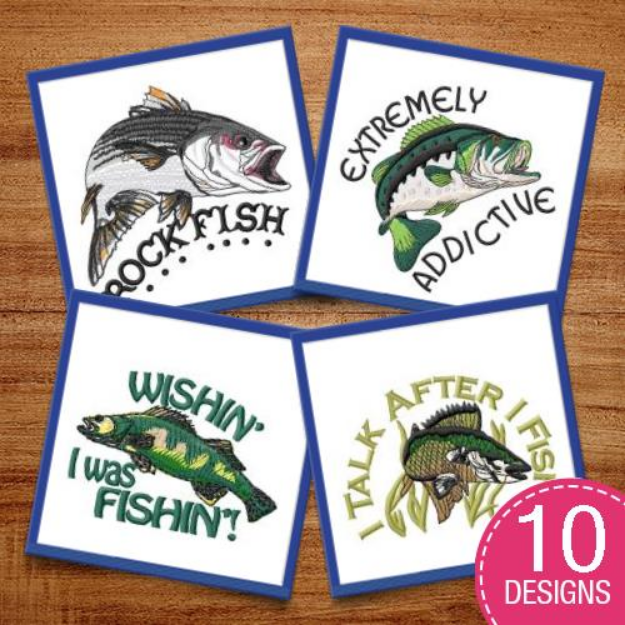 Picture of Realistic Fishing Captions Embroidery Design Pack
