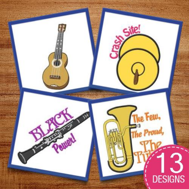 Picture of Musical Instruments & Captions Embroidery Design Pack