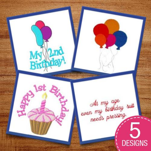 Picture of Birthday Balloons & Captions Embroidery Design Pack
