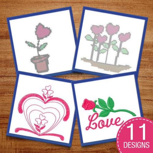 Picture of Pretty Valentine Flowers Embroidery Design Pack