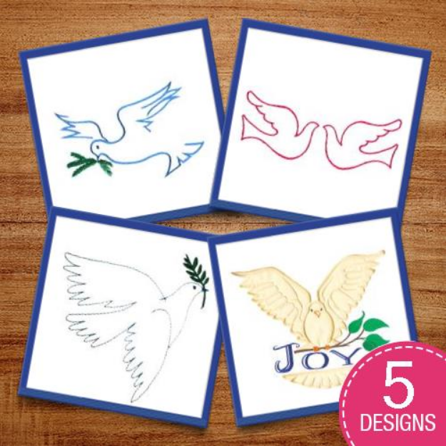 Picture of Outlined Doves Embroidery Design Pack