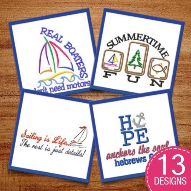 Picture of Boating Captions Embroidery Design Pack