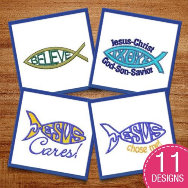 Picture of Ichthys Fish Outlines Embroidery Design Pack