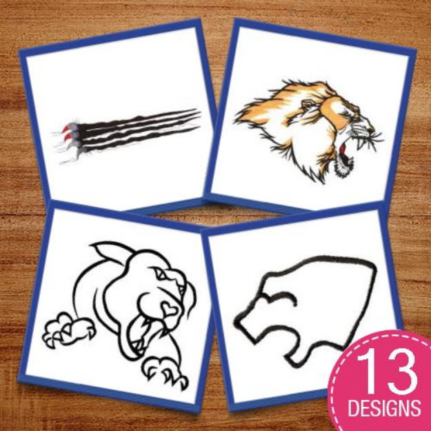 Picture of Big Cat Mascot Outlines Embroidery Design Pack