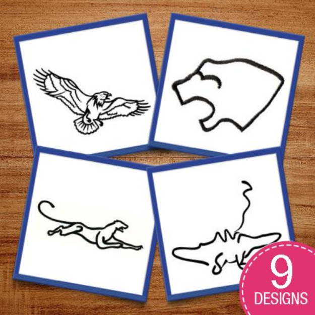 Picture of Cool Wildlife Outlines Embroidery Design Pack