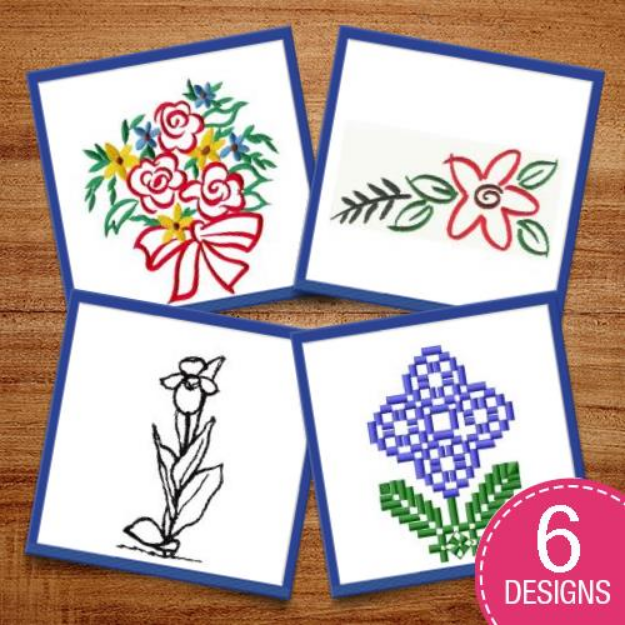 Picture of Pretty Flower Outlines Embroidery Design Pack