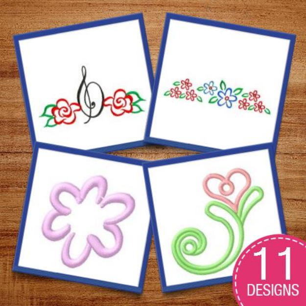 Picture of Gorgeous Floral Outlines Embroidery Design Pack