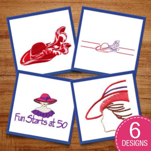 Picture of Red Hat Society Hats Embroidery Design Pack