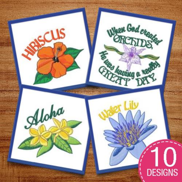 Picture of Captioned Flower Embroidery Design Pack