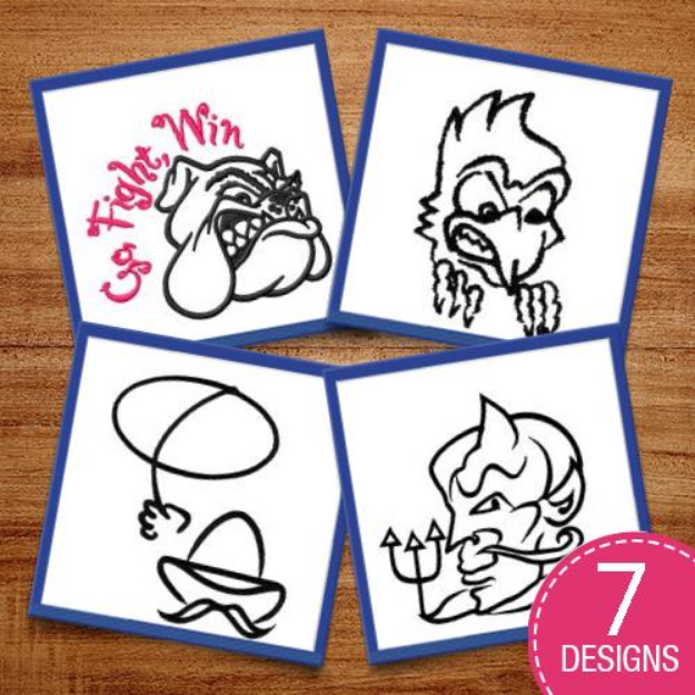 Picture of Outlined Mascots Embroidery Design Pack
