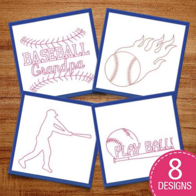 Picture of Baseball Redwork Designs Embroidery Design Pack