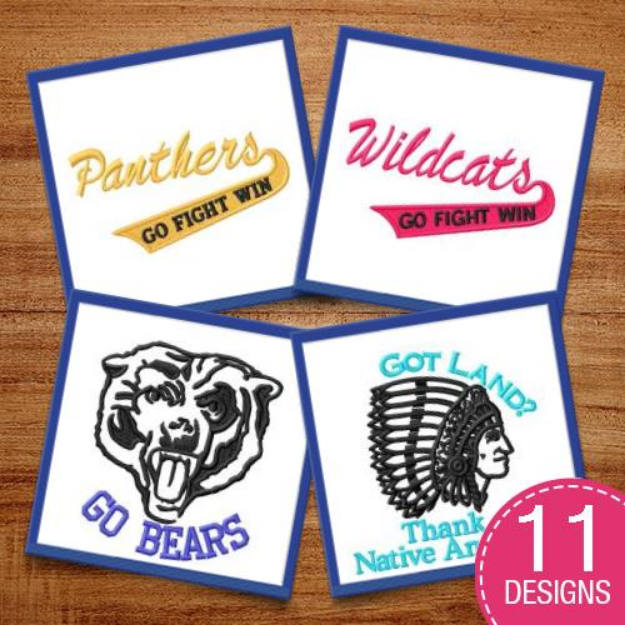 Picture of Outline Mascots & Captions Embroidery Design Pack
