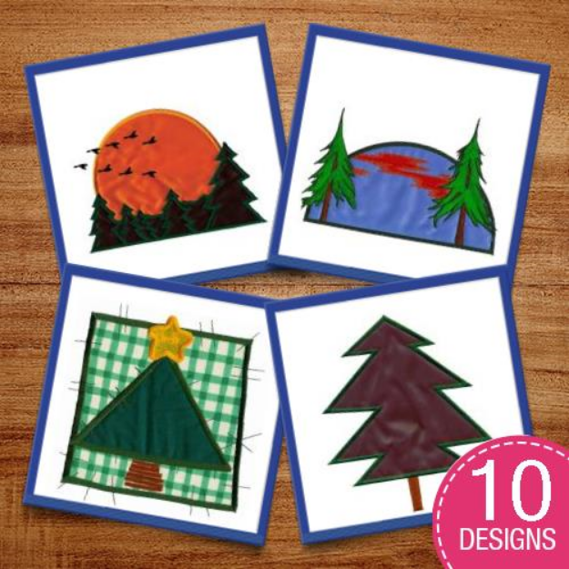 Picture of Applique Christmas Trees Embroidery Design Pack