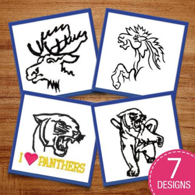 Picture of School Spirit Animals Embroidery Design Pack