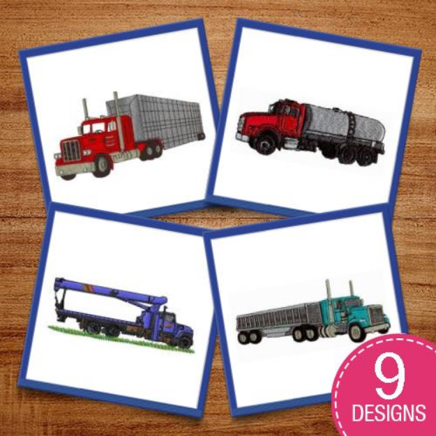 Picture of Big Rigs On The Road Embroidery Design Pack
