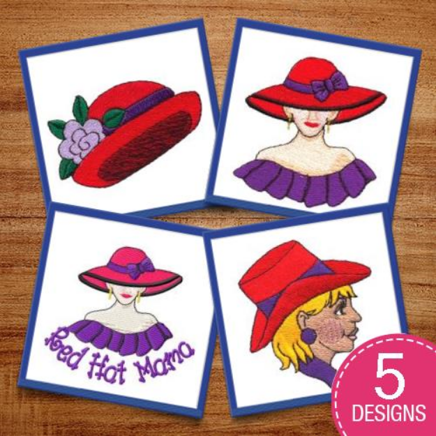 Picture of Red Hat Ladies Embroidery Design Pack