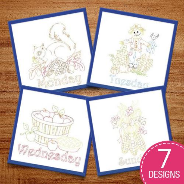 Picture of Fall Days Of The Week Embroidery Design Pack